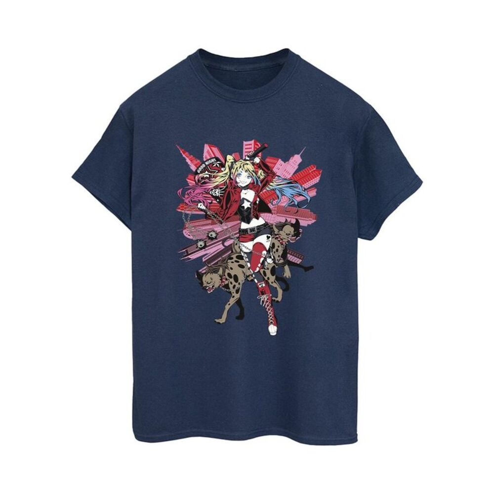 DC Comics Womens/Ladies Harley Quinn Hyenas Cotton Boyfriend T-Shirt / Navy Blue